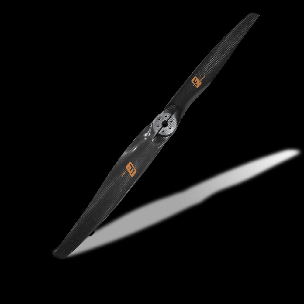 Ftb carbon fiber 2-blade paramotor propeller with orange logo on black blades