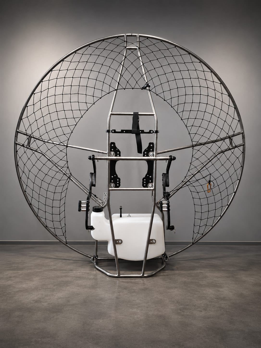 Daytona Sport Racing Titanium Frame — yellow-ring paramotor cage with black titanium frame and netting