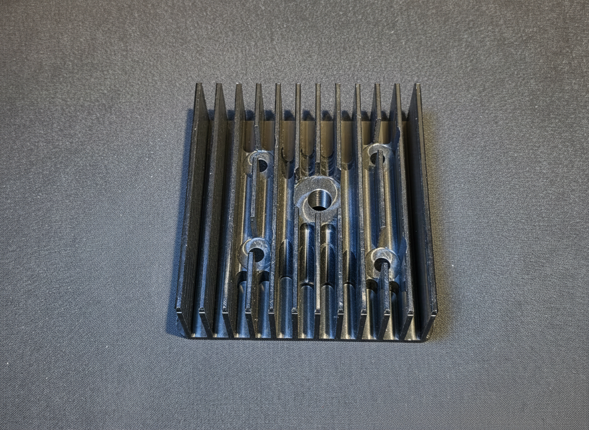Black anodized finned cylinder head for HE Paramotors MV1 and RS 185 two-stroke engines