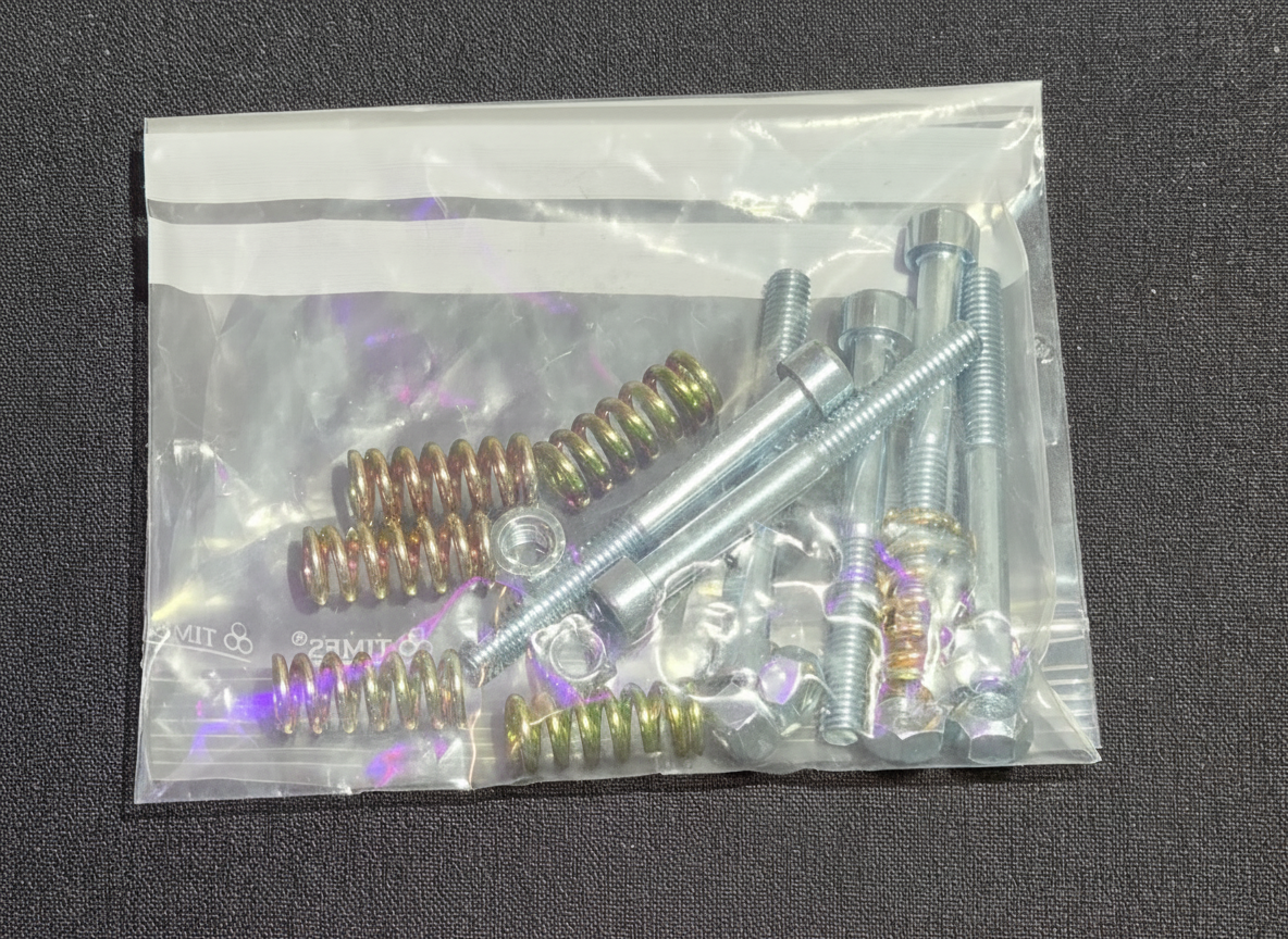 Exhaust bolt and spring hardware kit with zinc-plated bolts, springs and nuts for HE Paramotors exhaust