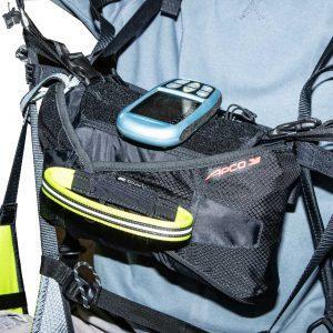 External reserve parachute container for WindSOS chutes — harness-mount with quick-access handle